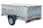 Charger l'image dans la galerie, Grande remorque 230x125 avec bâche plate grise, rehausses de ridelles et roue jockey - Garden Trailer 230 KIPP