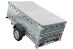 Charger l'image dans la galerie, Grande remorque 230×125 avec bâche plate grise, rehausses de ridelles et roue jockey – Garden Trailer 230 KIPP